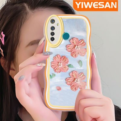 Jlingji เคสสำหรับ Realme 5 Pro มุกแวววาวส้มดอกไม้สีชมพูสีขอบกันกระแทกแบบใสนิ่มเคสมือถือเคสโทรศัพท์ปกป้องทนทานต่อรอยขีดข่วน