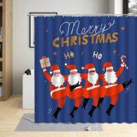 Santa Claus Christmas Shower Curtain Creative Funny Cartoon Pattern Children Bathroom Decor Polyester Cloth Hanging Curtain Sets