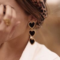 【YF】✷  Boho Three Hearts Chain Earrings Enamel Dangle Earring Drop Jewelry