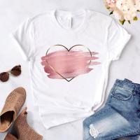 Heart Flower Print Women T-Shirt Ladies Casual Basis O-Collar White Shirt Short Sleeve Ladies T-Shirt Love Graphic Printing