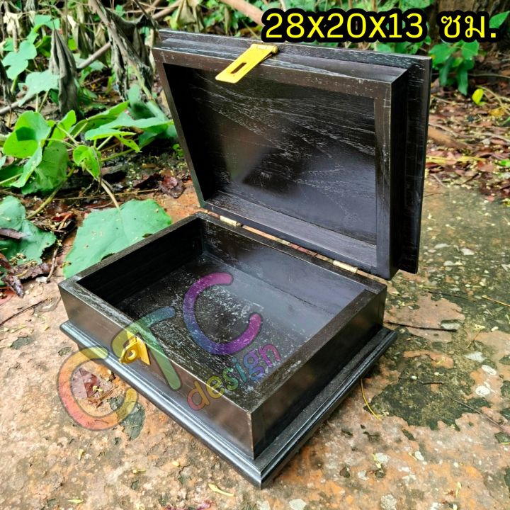ctc-กล่องใส่ของ-กล่องใส่เครื่องประดับ-ไม้สัก-ขนาด-28-20-13-ซม-สีดำ-jewelry-box