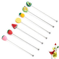 7Pcs Swizzle Sticks ซิลิโคนผลไม้หัวสแตนเลสกวน Rod ค็อกเทลเครื่องดื่มผสม Sticks ในครัวเรือน Stirrer Supplies