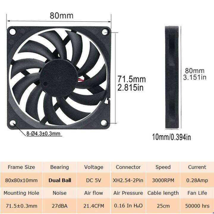 50pcs-gdstime-8010-dc-5v-2-pin-80mm-8cm-80x80x10mm-dual-ball-bearing-pc-computer-case-cooling-fan-cooler-radiator-cooling-fans