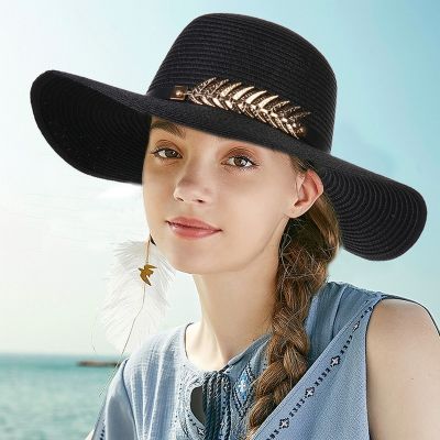 [COD] sun protection hat female Korean version fashion all-match straw gold leaf high-end atmospheric seaside