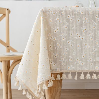 Korean Style Small Daisy Cotton Floral Tablecloth,Tea Table Decoration,Rectangle Table Cover For Kitchen Wedding Dining Room