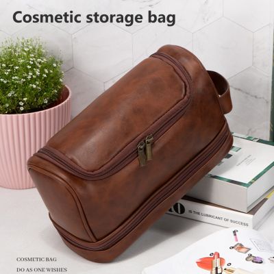PU Leather Toiletry Bag Large Capacity Travel Organizer Bag with Hanging Hook Bathroom Shaving Bags