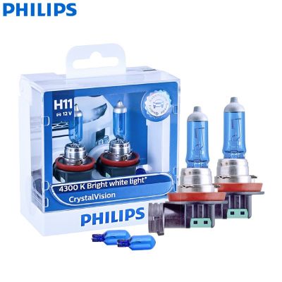 H11 Philips วิสัยทัศน์คริสตัล12V 55W PGJ19-2 12362CVSM 4300K หลอดไฟอัตโนมัติไฟตัดหมอกไฟหน้าฮาโลเจนรถสีขาวสว่าง (แพ็คคู่)