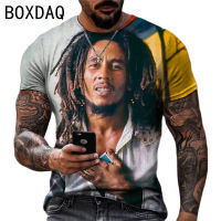 เสื้อยืดผู้ชายขนาดใหญ่ Cool Rock Bob Marley พิมพ์เสื้อฤดูร้อน O-Neck แขนสั้น Street Hip-Hop เสื้อบุคลิกภาพผู้ชายเสื้อผ้า