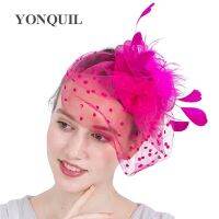 Elegant Lady Veil Feather Fascinator สุทธิตาข่าย Birdcage Headbands หมวกคลิปสำหรับงานแต่งงาน Church Party อุปกรณ์เสริมผม SYF146