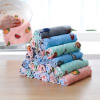 Kitchen Floral Printed Soft Coral Fleece Anti-grease Wiping Rags / Household Efficient Super Absorbent Microfiber Cleaning Cloth / Home Table Kitchen Dishcloths / Dish Washing Wipe Cloths / Car Glass Washing Micro Fiber Cleaning towel