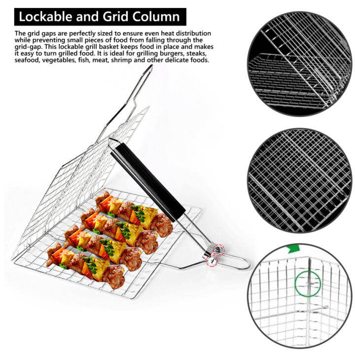 BBQ Fish Grill Basket, Barbecue Grill Rack, Foldable Roasting Grids, Portable Basket with
