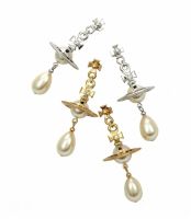 Vivienne Westwood Correct Version Sterling silver diamond-encrusted pearl earrings trendy fashion stud earrings free shipping