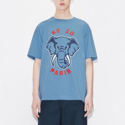 KENZOˉ Spot KENZ Short-Sleeved T-Shirt Men And Women 2023 Spring And Summer New Products Round Neck Printed Elephant Letters Loose Couple Models
