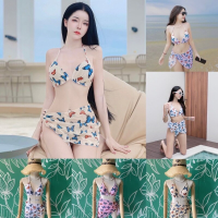 บิกินี่ bikini ลายผีเสื้อ 3 ชิ้นแถมฟรีผ้าคลุมบิกินี่ มีด้วยกันถึง4สีพร้อมส่ง มีฟองน้ำ พร้อมส่งในไทย ???