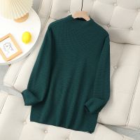 【มีไซส์ใหญ่】Plus Size XL-3XL Womens Solid Color Knitted Black Green Sweaters Long Sleeved Casual Slim Female Pullovers Oversized Outerwear