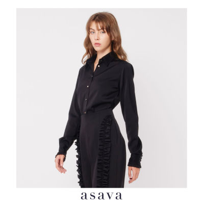 [asava ss23] Asava Ruffle Cuff Shirt เสื้อเชิ้ตผู้หญิง แขนยาว แต่งระบายข้อมือ แต่งกระดุมหน้า