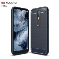 คาร์บอนไฟเบอร์เนื้อลายขนแปรง TPU เคสสำหรับ Nokia 4.2 (สีกรมท่า)