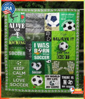 I was born to play Soccer Green Quilt Blanket Decor Home Full Size   flannel blanket