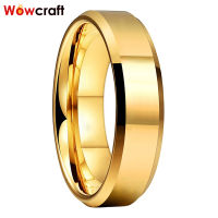 Wowcraft Jewelry 6mm Gold Tungsten Carbide Rings for Men Women Wedding Band Polished Shiny Beveled Edges Free Inside Engraving