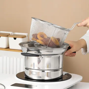 Deep Fryer Cooking Pot with Strainer Basket Multipurpose with Handles Frying Basket Cooking Tool for Dining Room Picnic Restaurant Party Small, Size