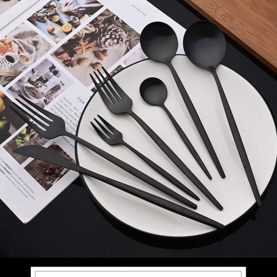 36Pcs Black Matte Flatware Cutlery Set 304 Stainless Steel