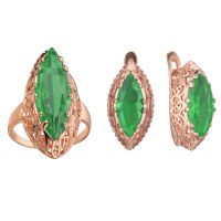 2021 Luxury Big Green Stone Ring Jewelry Set Bohemia Women Fashion Jewelry Accessories Lady Gift