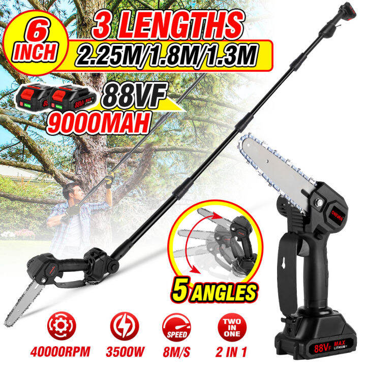 ONEVAN 6 Inch Telescoping Pole Electric Chainsaw 2.25M Cordless Garden ...