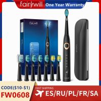 Fairywill แปรงสีฟันไฟฟ้าโซนิคกันน้ำ5โหมดชาร์จ USB สำหรับผู้ใหญ่แปรง8หัวของขวัญแปรงสีฟัน