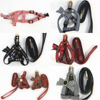 【LZ】 Fashion Luxury Nylon Dog Collar Harness Leash plaid print Dogs Walking Leash for Small Medium Large Dogs