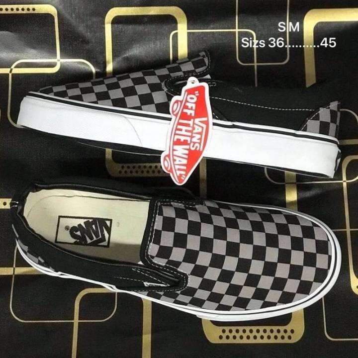 รองเท้าผ้าใบแฟชั่นแวน-vans-slip-on-checkerboard-grey-amp-black-ชาย-หญิง-new