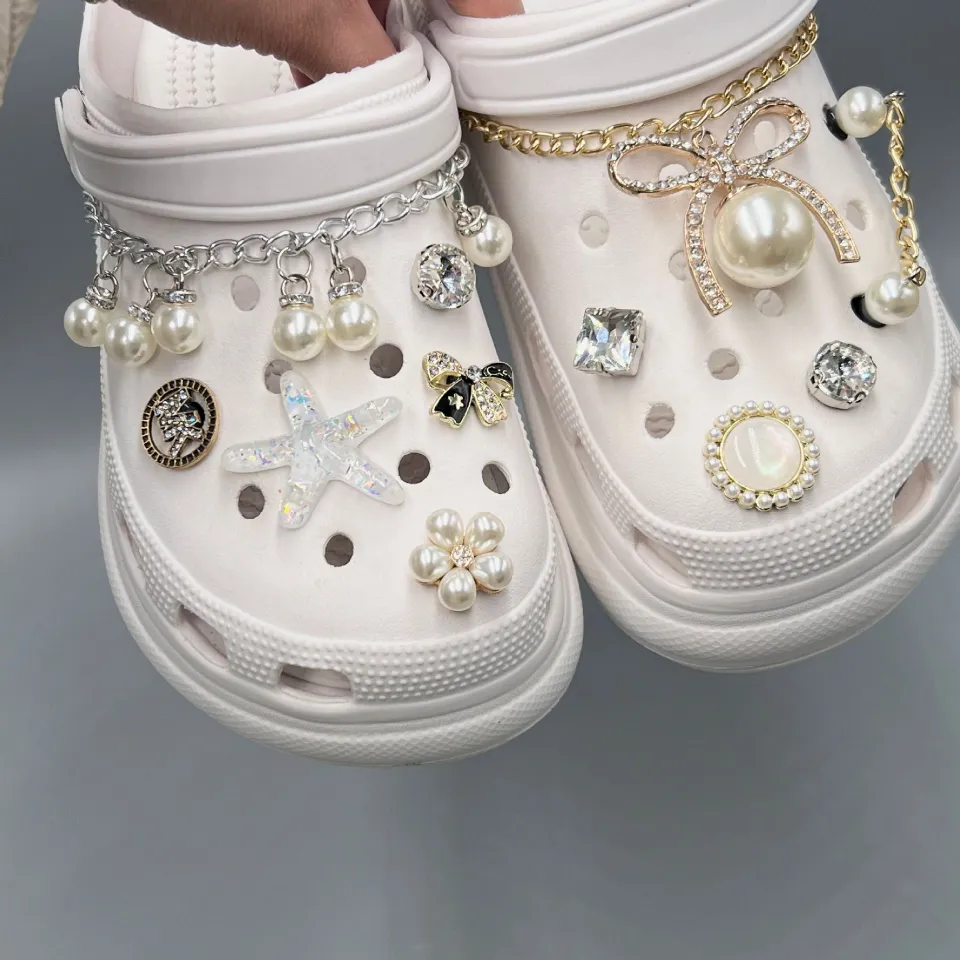 White Pearl Designer Crocs Chain Charms Or Similar Shoe. Shoe Chain Charm