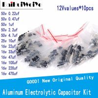 120PCS/LOTE Aluminum Electrolytic Capacitor Assortment Kit 0.22UF-470UF 50v 0.22uf  0.47uf  25v 10uf  1uf  2.2uf  4.7uf 16v 22