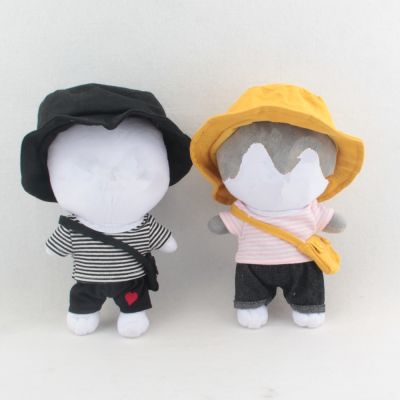 20CM Star Dolls Clothes Skz Plush Toys Accessories Stray Kids Striped T-shirt Jeans Hat Bag Shoes Fans Gift