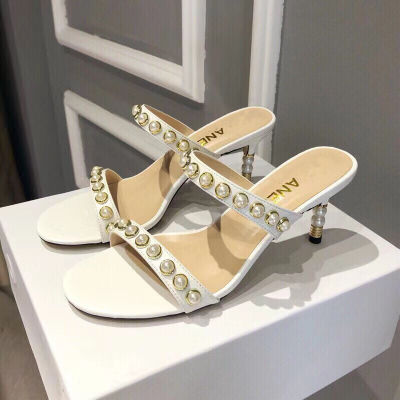 【Original Label】Thin Heeled Sandals with Pearl French High Heels