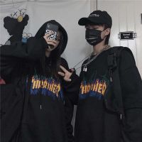 ❂◆❡ Men Pullover Hoodie Oversized Sweatshirt Korean Sweater Fashion Loose Printed Long Sleeve Plus velvet Couple Clothes baju lelaki