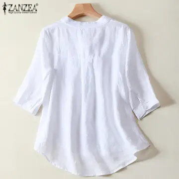 Half sleeve high hot sale low white blouse