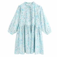 ZZOOI New Women Sweet Agaric Lace Ruffled Collar Print Casual Mini Dress Lady Stylish Lantern Sleeve Vestido Chic Brand Dresses DS3383