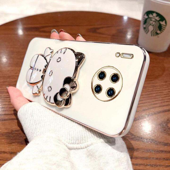 folding-makeup-mirror-phone-case-for-huawei-mate-30-pro-mate-20-pro-mate-40-50-pro-case-fashion-cartoon-cute-cat-multifunctional-bracket-plating-tpu-soft-cover-casing