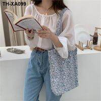 17182 Korea chic double bread fresh floral grid one shoulder bag lady amphibious handheld shopping