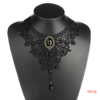 djsrg ลูกไม้สีดำและลูกปัด Choker victorian Steampunk สไตล์โกธิคสร้อยคอของขวัญ