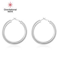 Gravitational Wave Women Hoop Earrings Solid Color Stainless Vintage Smooth Surface Hoop Earrings Female Accessory