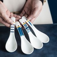 Japanese Spoon Ceramic Soup Spoon Suitable for Chaos Salad Noodles Miso Ceramic Tableware asian soup spoon