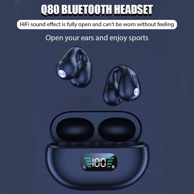 ZZOOI TWS Q80 Wireless Headphones Bluetooth 5.3 Bone Conduction Earphones Earclip Design Touch Control LED Earbuds Sports Headsets