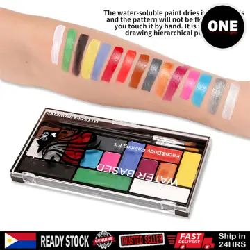 Professional Body Art Face Painting Kit Water Based Removable Paints 15 Colors Palette with 2 Paintbrushes and 4 Templates for Costume Makeup Themed