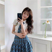 Summer Korean College Style Uniform Embroidered Girl Polo Collar Top + Skirt + Tie Set women clothes костюмы женские 2021