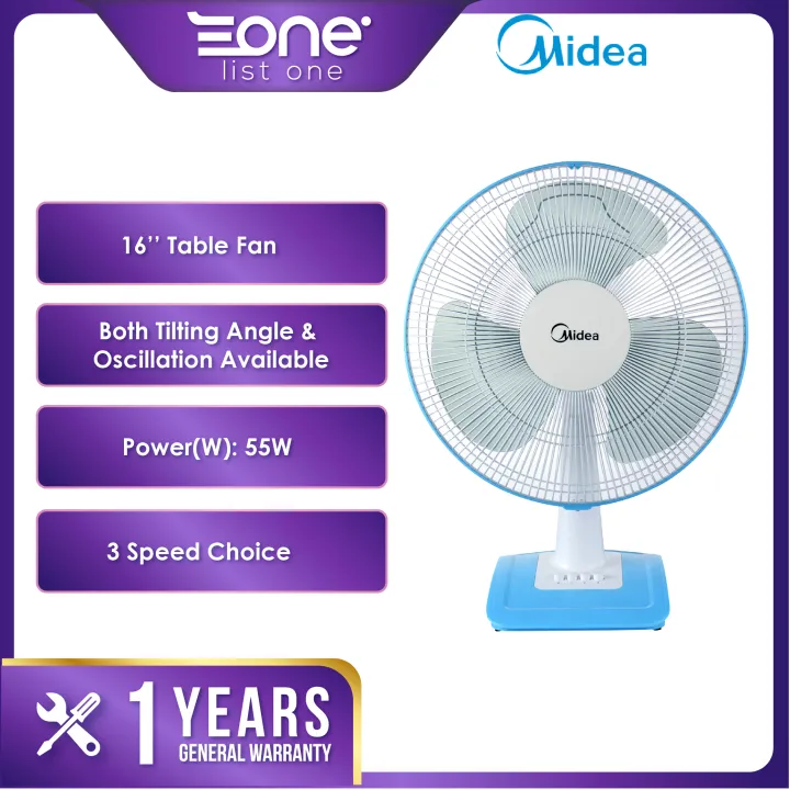 Midea 16 Inch Table Fan Mf 16ft17nb Mf 16ft15nb 55w 3 Speed Choices Both Tilting Angle Oscillation Available Lazada