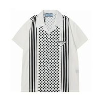 PRADA Temperament youth Tide Brand Polka Dot Striped Print Lapel Casual All-match Loose Short-sleeved Shirt Top