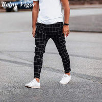 Being Vigor Ture Size Checked Mens Chino Pants Pencial Fit Business Casual Pants Man Grid กางเกงขายาว Pantalones Homb