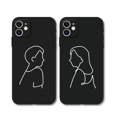 Simple Line Creative Couple iPhone 11 13 Pro Xs Max 8 7 6s Plus X 12 Mini 14 Pro Max se2 Soft Silicone Case Thin Shockproof Cover