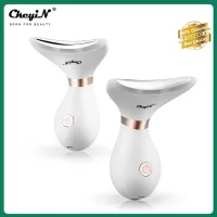 CkeyiN Face Neck Firming Wrinkle Remove Massager Rechargeable Heat High Frequency Vibrate Anti Aging Facial Device with 3 Lights MR558